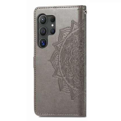 For Samsung Galaxy S24 Ultra Case Wallet Leather Cover Embossed Mandala Pattern