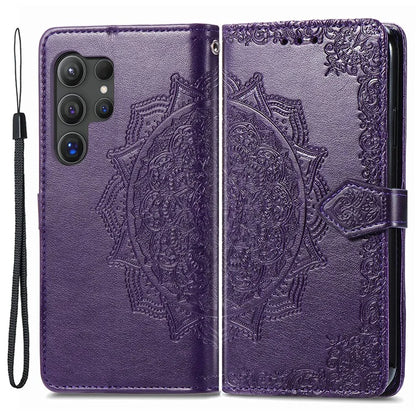For Samsung Galaxy S24 Ultra Case Wallet Leather Cover Embossed Mandala Pattern
