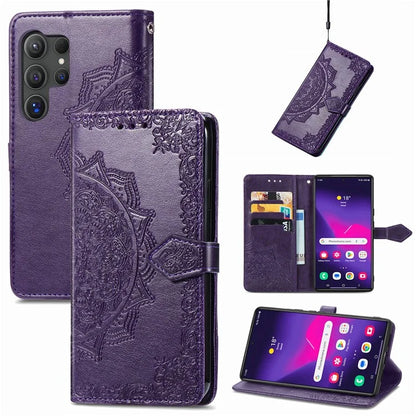 For Samsung Galaxy S24 Ultra Case Wallet Leather Cover Embossed Mandala Pattern