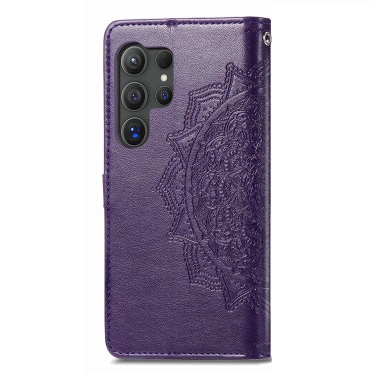 For Samsung Galaxy S24 Ultra Case Wallet Leather Cover Embossed Mandala Pattern