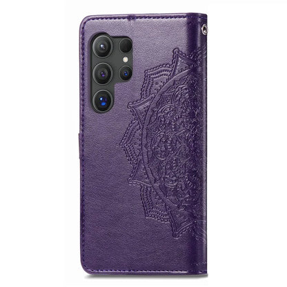 For Samsung Galaxy S24 Ultra Case Wallet Leather Cover Embossed Mandala Pattern