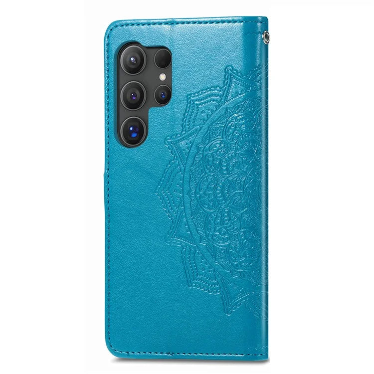 For Samsung Galaxy S24 Ultra Case Wallet Leather Cover Embossed Mandala Pattern