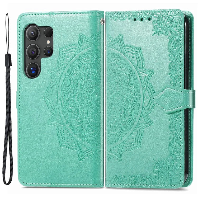 For Samsung Galaxy S24 Ultra Case Wallet Leather Cover Embossed Mandala Pattern