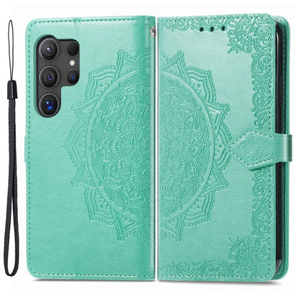 For Samsung Galaxy S24 Ultra Case Wallet Leather Cover Embossed Mandala Pattern
