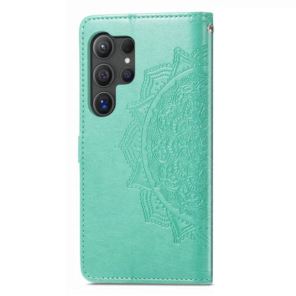 For Samsung Galaxy S24 Ultra Case Wallet Leather Cover Embossed Mandala Pattern