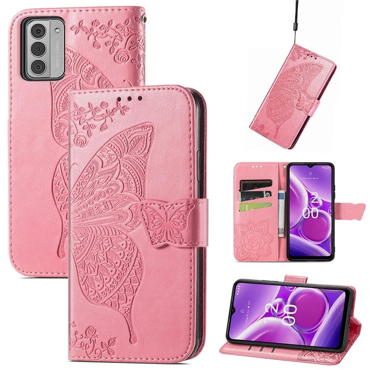 For Nokia G42 Leather Case Butterfly Pattern Phone Stand Cover