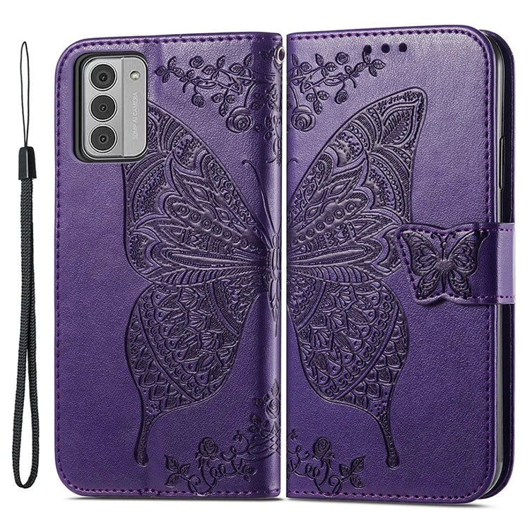 For Nokia G42 Leather Case Butterfly Pattern Phone Stand Cover