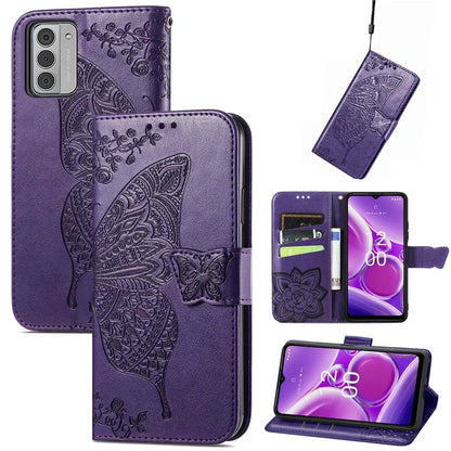 For Nokia G42 Leather Case Butterfly Pattern Phone Stand Cover