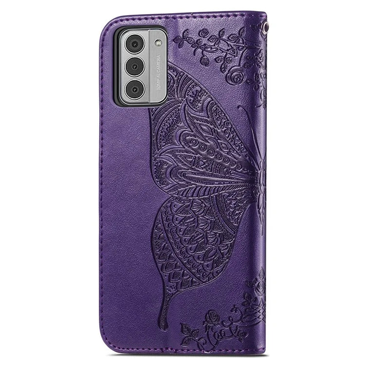 For Nokia G42 Leather Case Butterfly Pattern Phone Stand Cover