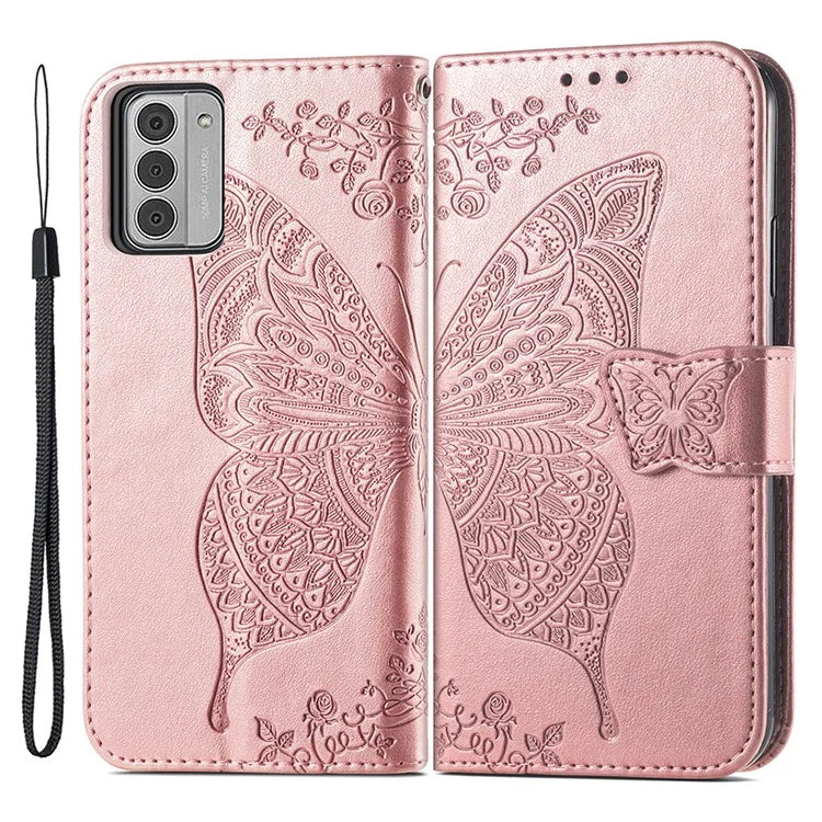 For Nokia G42 Leather Case Butterfly Pattern Phone Stand Cover