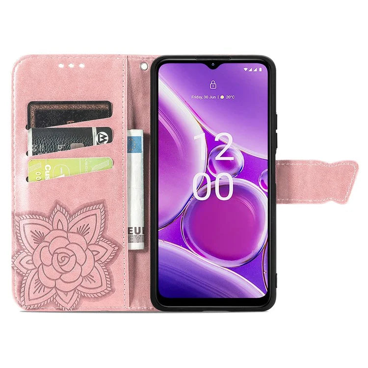 For Nokia G42 Leather Case Butterfly Pattern Phone Stand Cover