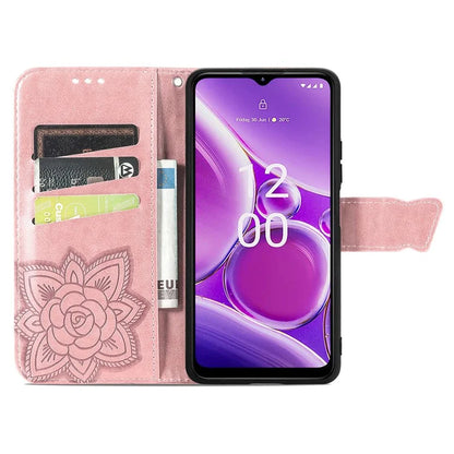 For Nokia G42 Leather Case Butterfly Pattern Phone Stand Cover