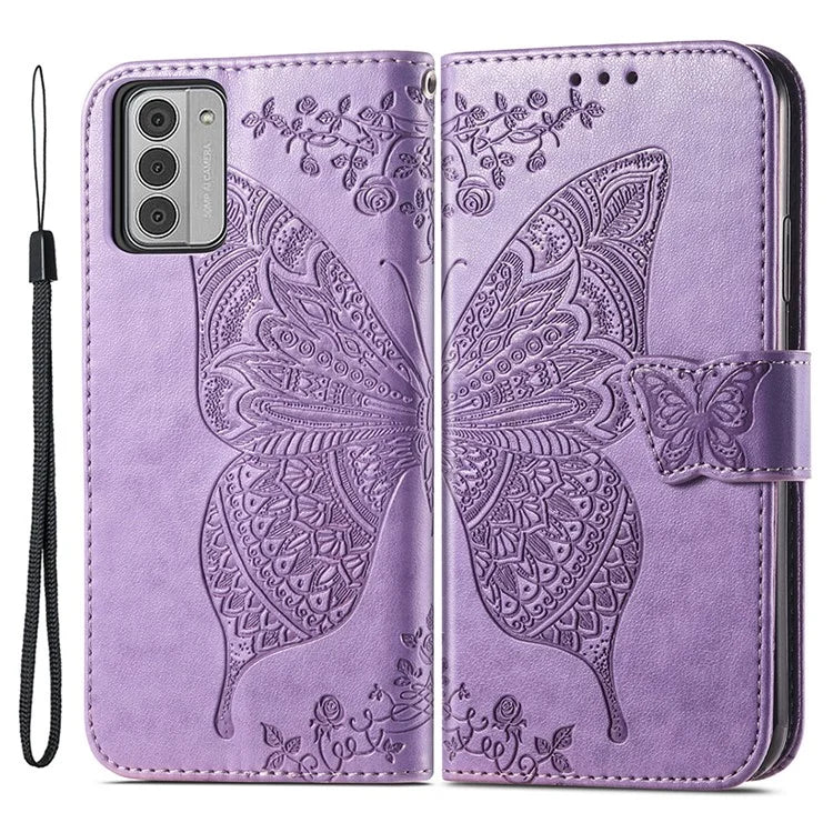 For Nokia G42 Leather Case Butterfly Pattern Phone Stand Cover