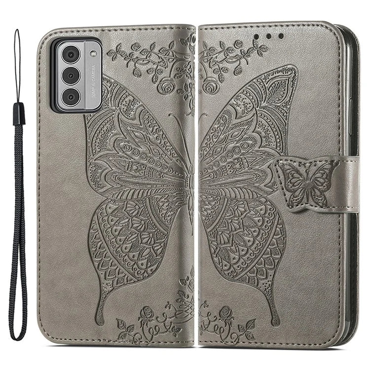 For Nokia G42 Leather Case Butterfly Pattern Phone Stand Cover