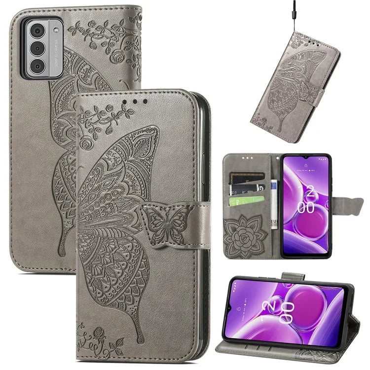 For Nokia G42 Leather Case Butterfly Pattern Phone Stand Cover