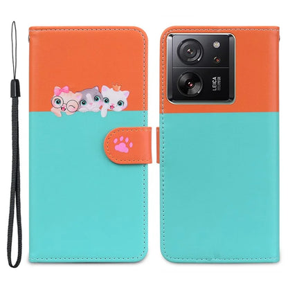 Cartoon Pet Series for Xiaomi 13T / 13T Pro Case Wallet Splicing Leather Cover