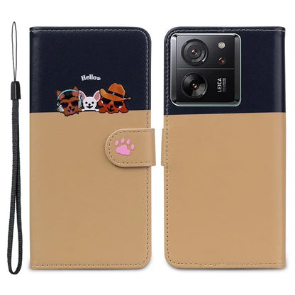 Cartoon Pet Series for Xiaomi 13T / 13T Pro Case Wallet Splicing Leather Cover