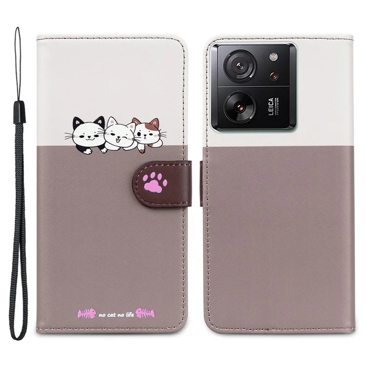 Cartoon Pet Series for Xiaomi 13T / 13T Pro Case Wallet Splicing Leather Cover