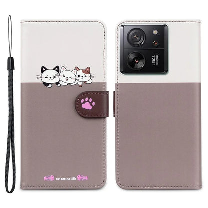 Cartoon Pet Series for Xiaomi 13T / 13T Pro Case Wallet Splicing Leather Cover