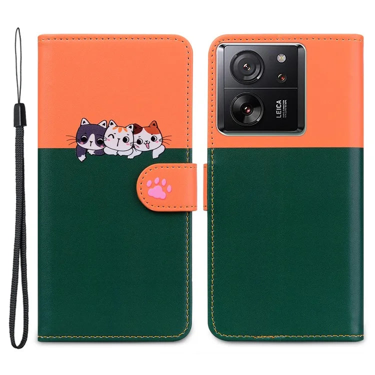 Cartoon Pet Series for Xiaomi 13T / 13T Pro Case Wallet Splicing Leather Cover
