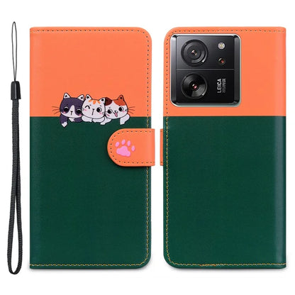 Cartoon Pet Series for Xiaomi 13T / 13T Pro Case Wallet Splicing Leather Cover
