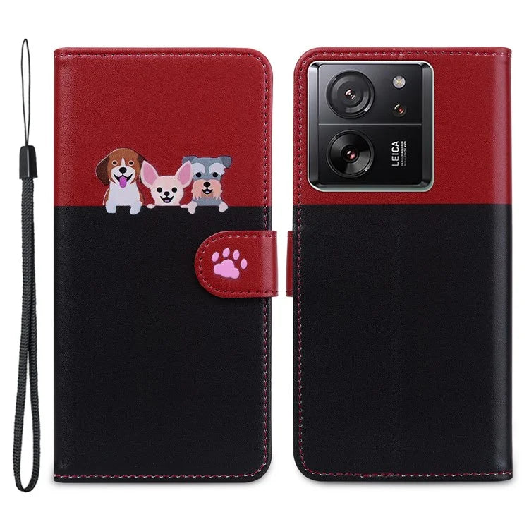 Cartoon Pet Series for Xiaomi 13T / 13T Pro Case Wallet Splicing Leather Cover