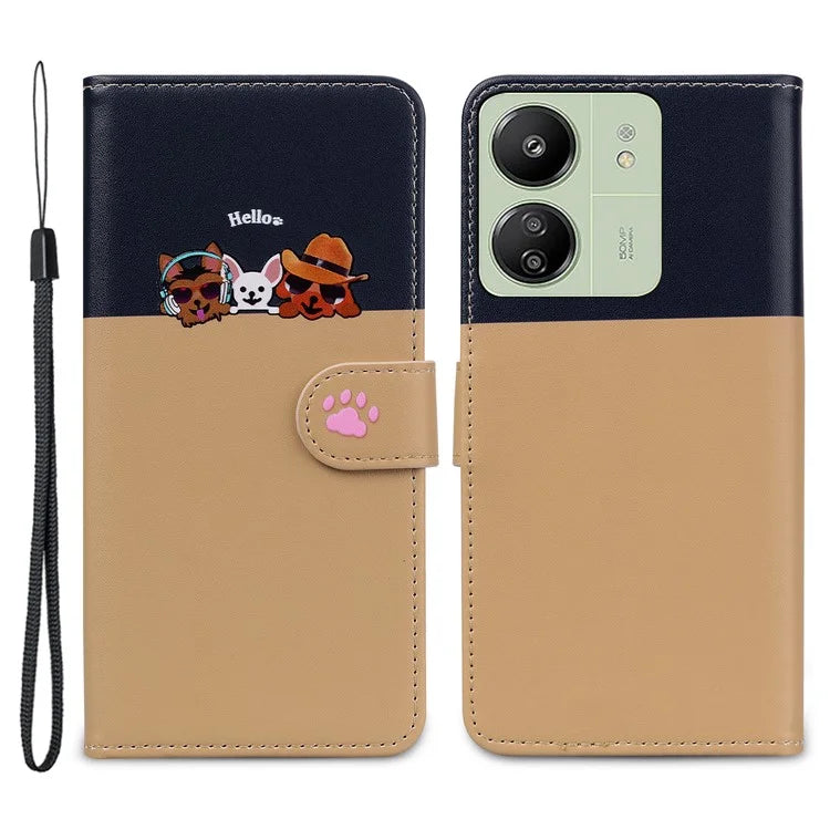Cartoon Pet Series for Xiaomi Redmi 13C 4G / Poco C65 4G Case Leather Phone Wallet Cover