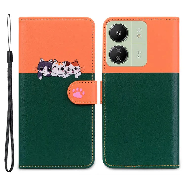 Cartoon Pet Series for Xiaomi Redmi 13C 4G / Poco C65 4G Case Leather Phone Wallet Cover