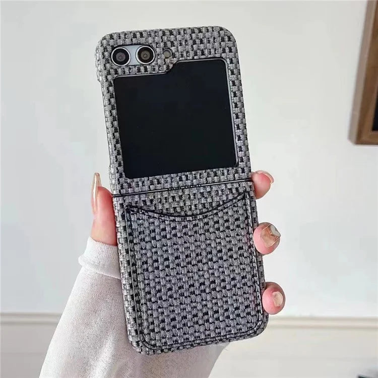 For Samsung Galaxy Z Flip5 5G Case Woven Texture Leather+PC Phone Cover with Card Slot