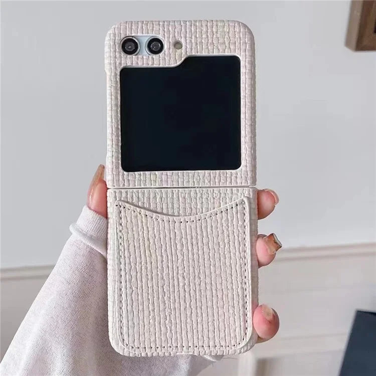 For Samsung Galaxy Z Flip5 5G Case Woven Texture Leather+PC Phone Cover with Card Slot