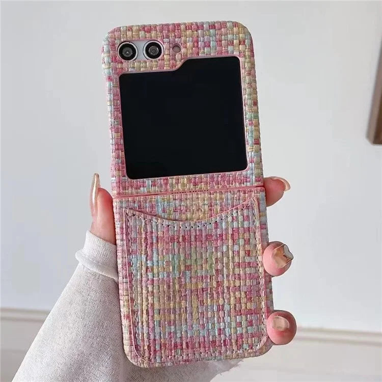 For Samsung Galaxy Z Flip5 5G Case Woven Texture Leather+PC Phone Cover with Card Slot