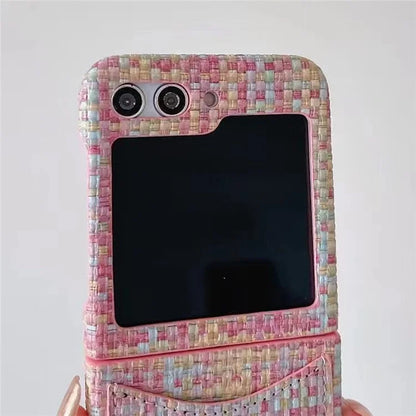 For Samsung Galaxy Z Flip5 5G Case Woven Texture Leather+PC Phone Cover with Card Slot