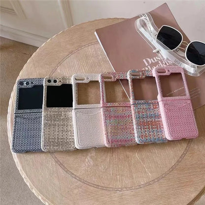 For Samsung Galaxy Z Flip5 5G Case Woven Texture Leather+PC Phone Cover with Card Slot