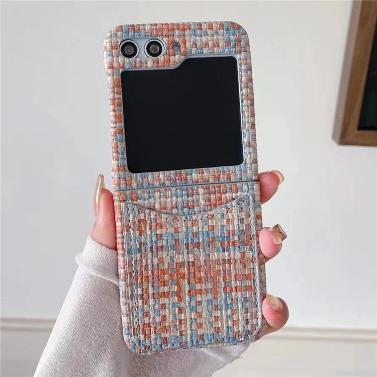 For Samsung Galaxy Z Flip5 5G Case Woven Texture Leather+PC Phone Cover with Card Slot