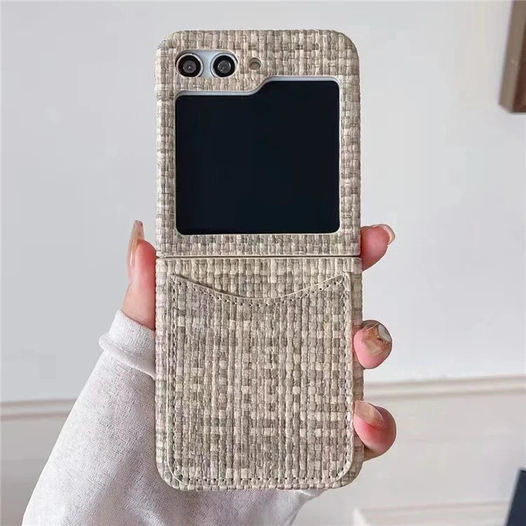 For Samsung Galaxy Z Flip5 5G Case Woven Texture Leather+PC Phone Cover with Card Slot