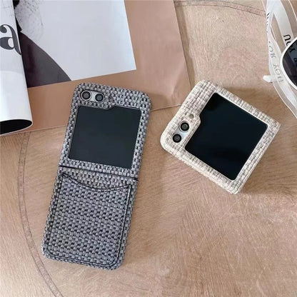 For Samsung Galaxy Z Flip5 5G Case Woven Texture Leather+PC Phone Cover with Card Slot