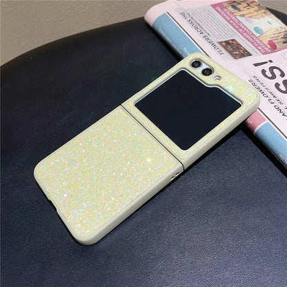 For Samsung Galaxy Z Flip5 5G Case Glitter PU Leather Coated PC Folding Phone Cover