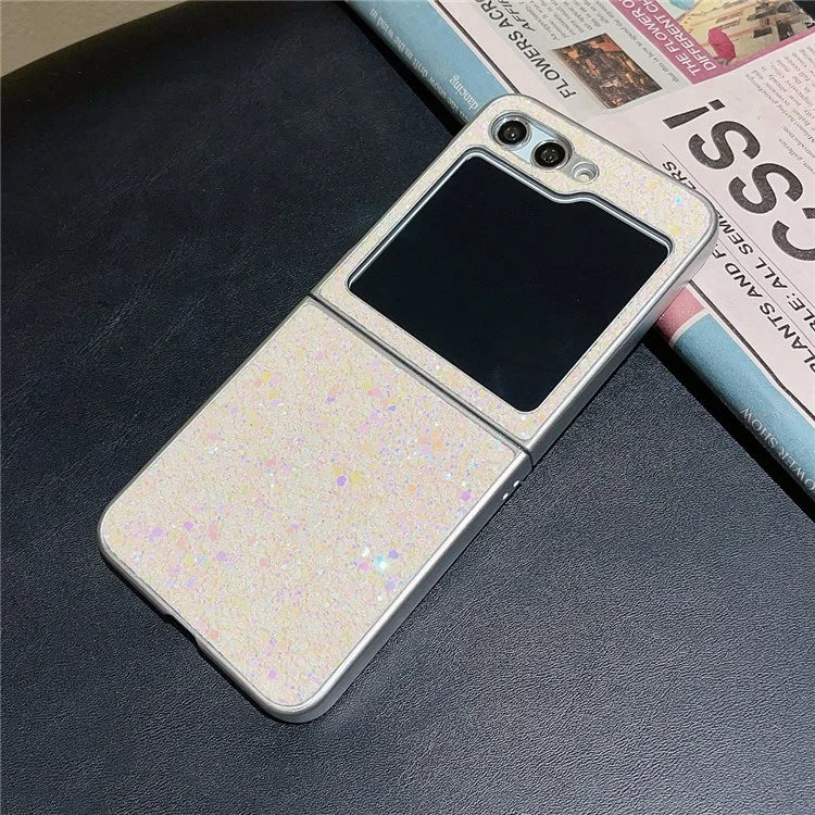 For Samsung Galaxy Z Flip5 5G Case Glitter PU Leather Coated PC Folding Phone Cover