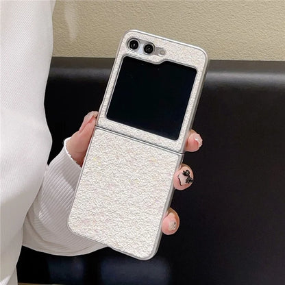 For Samsung Galaxy Z Flip5 5G Case Glitter PU Leather Coated PC Folding Phone Cover