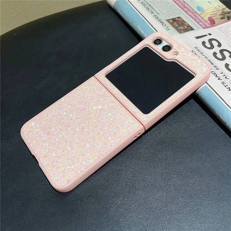 For Samsung Galaxy Z Flip5 5G Case Glitter PU Leather Coated PC Folding Phone Cover