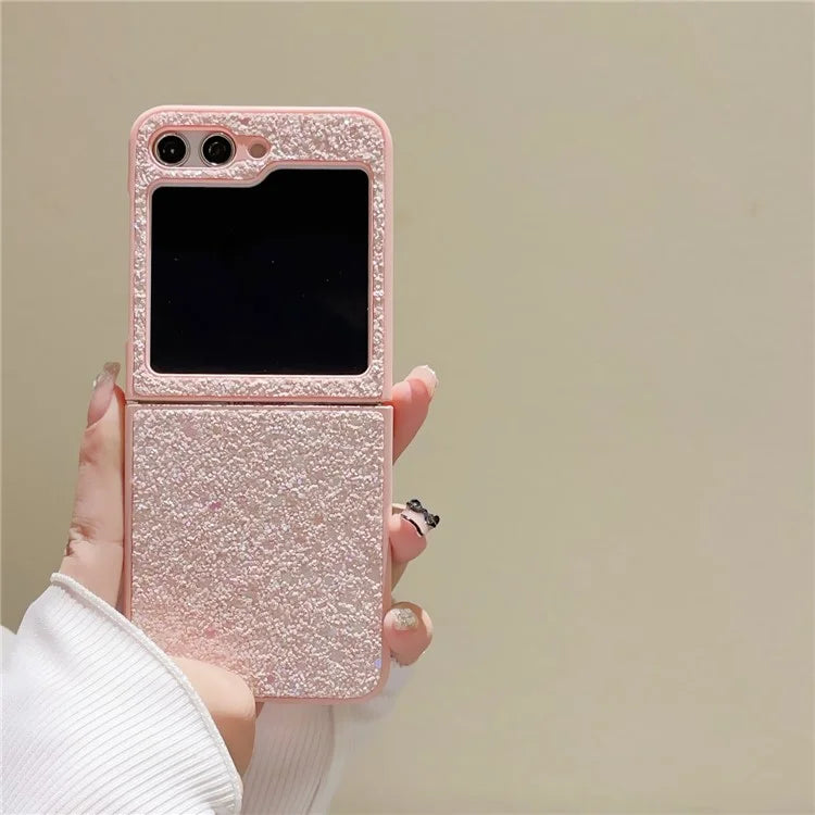 For Samsung Galaxy Z Flip5 5G Case Glitter PU Leather Coated PC Folding Phone Cover