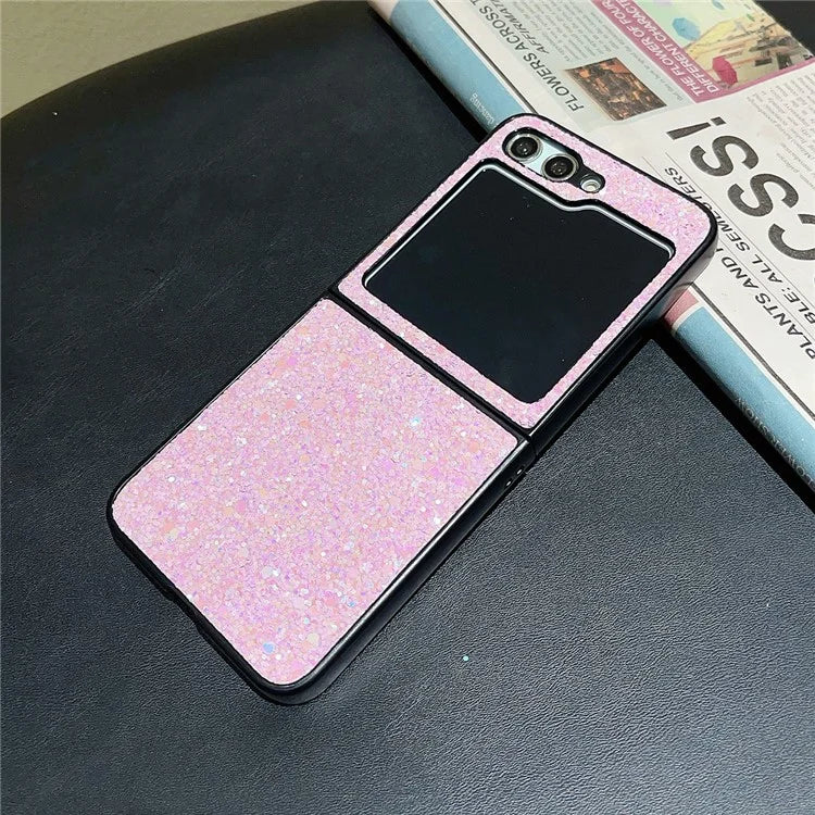 For Samsung Galaxy Z Flip5 5G Case Glitter PU Leather Coated PC Folding Phone Cover