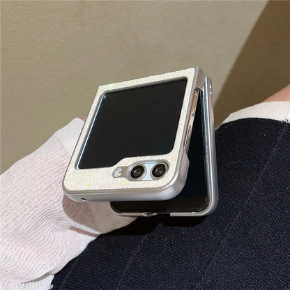 For Samsung Galaxy Z Flip5 5G Case Glitter PU Leather Coated PC Folding Phone Cover