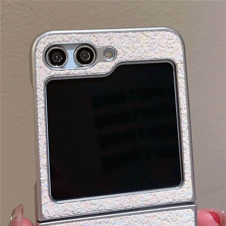 For Samsung Galaxy Z Flip5 5G Case Glitter PU Leather Coated PC Folding Phone Cover