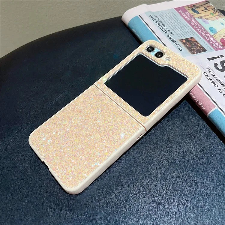 For Samsung Galaxy Z Flip5 5G Case Glitter PU Leather Coated PC Folding Phone Cover