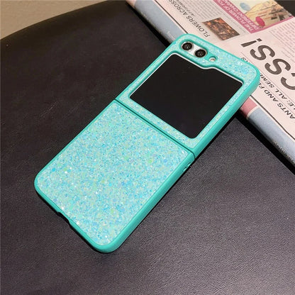 For Samsung Galaxy Z Flip5 5G Case Glitter PU Leather Coated PC Folding Phone Cover
