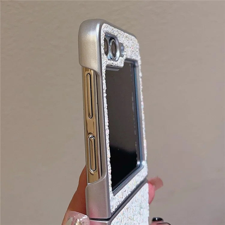 For Samsung Galaxy Z Flip5 5G Case Glitter PU Leather Coated PC Folding Phone Cover