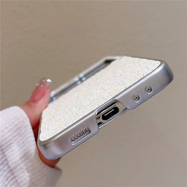 For Samsung Galaxy Z Flip5 5G Case Glitter PU Leather Coated PC Folding Phone Cover