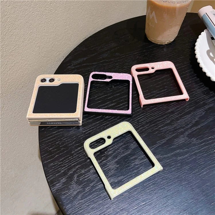 For Samsung Galaxy Z Flip5 5G Case Glitter PU Leather Coated PC Folding Phone Cover