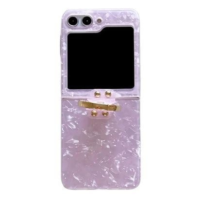 For Samsung Galaxy Z Flip5 5G Case Shell Pattern PC Phone Cover with Metal Ring Kickstand